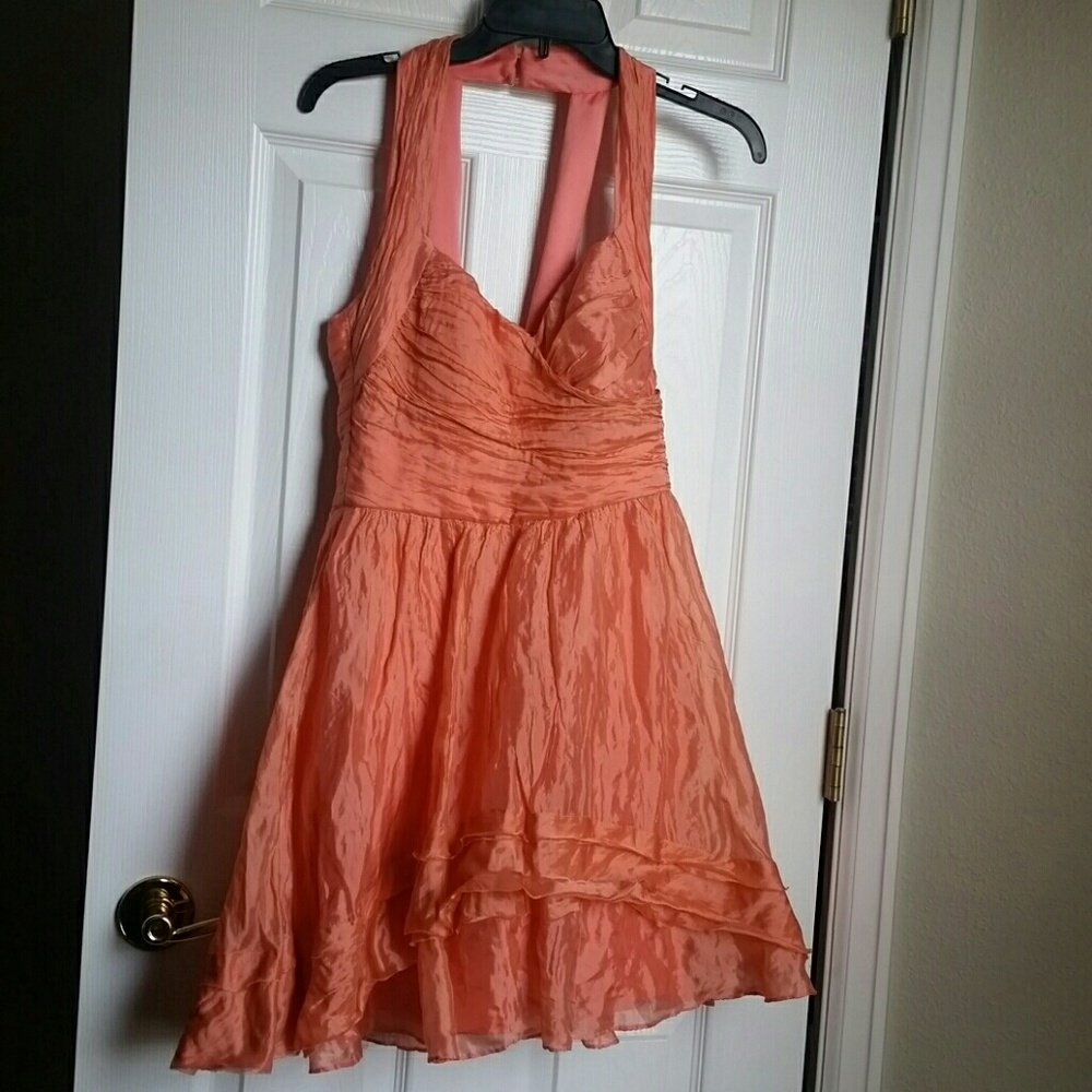 Nicole miller orange coral dress size 2 silk prom